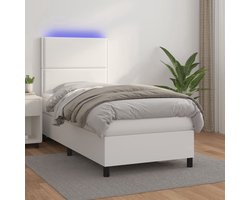 vidaXL Leder Look - Boxspring Bed - Boxspring met matras en LED kunstleer wit 90x190 cm - Led Lamp - Pocketed Spring Mattress - Slaapcomfort