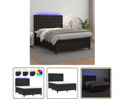 vidaXL Leder Look - Boxspring Bed - Boxspring met matras en LED kunstleer zwart 140x200 cm - Pocketveer Matras - Led Verlichting - Tweepersoons Bed