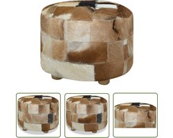 vidaXL Lederen Poef - Comfortabele Poef - Poef rond 50x50x45 cm echt leer - Multifunctionele Poef - Vintage Poef - Handgemaakte Poef