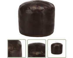 vidaXL Lederen Poef - Poef - Poef 40x35 cm echt geitenleer donkerbruin - Geitenleren Poef - Salontafel - Stoere Poef