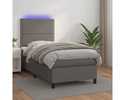 vidaXL Lederlook Bed - Boxspring - Boxspring met matras en LED kunstleer grijs 90x200 cm - Elektrisch Bed - Led Lampen - Slaapcomfort