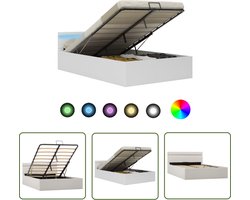 vidaXL Lederlook Bed - Witte Bed - Bedframe met opslag hydraulisch LED kunstleer wit 140x200 cm - Boxspring Bed - Led Bed - Elektrisch Bed