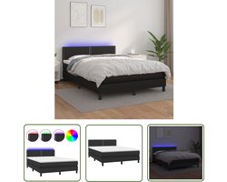 vidaXL Lederlook - Boxspring - Boxspring met matras en LED kunstleer zwart 140x200 cm - Led Lampjes - Elektrisch Verstelbare Hoofdbord - Pocketveer Matras