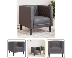 vidaXL Lederlook Fauteuil - Fauteuil Chesterfield - Fauteuil Chesterfield-stijl kunstleer grijs - Lounge Stoel - Vintage Fauteuil - Salontafel