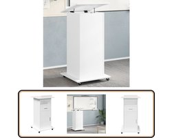 vidaXL Lessenaar met wielen en lade - wit 55x55x107 cm Lessenaar - Bureau - Houten Bureau - Kantoormeubilair - Laptopstandaard