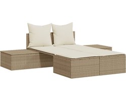 vidaXL Ligbed 2-persoons - Beige - Inclusief Kussens Ligbed - Tuinset - Lounge Set - Buitendecoratie - Tuinmeubels