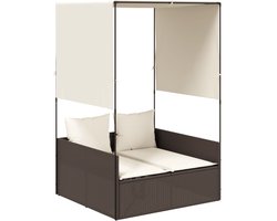 vidaXL Ligbed - 2 Persoons - Bruin - Inclusief Dak Ligbed - Tuinstoel - Lounge Stoel - Buitenshuis Relaxen - Terras Meubel