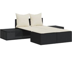 vidaXL Ligbed 2-persoons - Inclusief kussens - Zwart Ligbed - Tuinset - Lounge Set - Buitendecoratie - Tuinmeubels