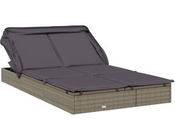 vidaXL - Ligbed - 2-persoons - met - dak - 213x118x97 - cm - poly - rattan - grijs