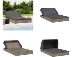 vidaXL Ligbed 2-persoons met dak 213x118x97 cm poly rattan grijs - Ligbed - Ligbedden - Tuinstoel - Relaxstoel