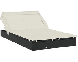 vidaXL - Ligbed - 2-persoons - met - dak - 213x118x97 - cm - poly - rattan - zwart