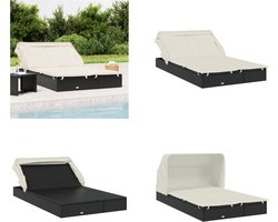 vidaXL Ligbed 2-persoons met dak 213x118x97 cm poly rattan zwart - Ligbed - Ligbedden - Tuinstoel - Relaxstoel