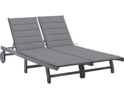 vidaXL - Ligbed - 2-persoons - met - kussens - massief - acaciahout - grijs