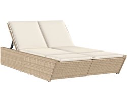 vidaXL - Ligbed - 2-persoons - met - kussens - poly - rattan - beige
