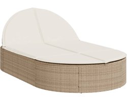 vidaXL - Ligbed - 2-persoons - met - kussens - poly - rattan - beige