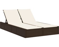 vidaXL - Ligbed - 2-persoons - met - kussens - poly - rattan - bruin