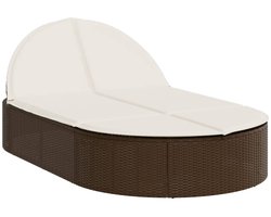 vidaXL - Ligbed - 2-persoons - met - kussens - poly - rattan - bruin