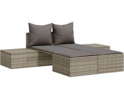 vidaXL - Ligbed - 2-persoons - met - kussens - poly - rattan - grijs