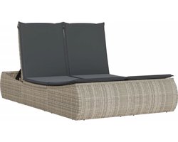 vidaXL - Ligbed - 2-persoons - met - kussens - poly - rattan - lichtgrijs