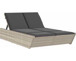 vidaXL - Ligbed - 2-persoons - met - kussens - poly - rattan - lichtgrijs