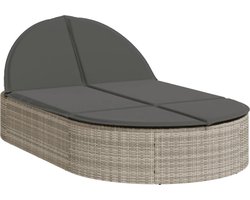 vidaXL - Ligbed - 2-persoons - met - kussens - poly - rattan - lichtgrijs
