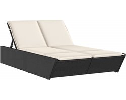 vidaXL - Ligbed - 2-persoons - met - kussens - poly - rattan - zwart