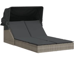vidaXL Ligbed 2-persoons - Met Luifel en Kussens - Grijs Ligbed - Tuinset - Lounge Set - Buitendecoratie - Relaxstoel