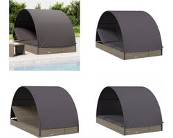 vidaXL Ligbed 2-persoons met rond dak 211x112x140 cm poly rattan grijs - Ligbed - Ligbedden - Tuinstoel - Relaxstoel