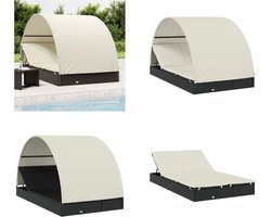 vidaXL - Ligbed - 2-persoons - met - rond - dak - 211x112x140 - cm - poly - rattan - zwart