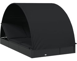 vidaXL - Ligbed - 2-persoons - met - rond - dak - 211x112x140 - cm - poly - rattan - zwart