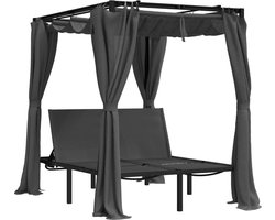 vidaXL - Ligbed - 2-persoons - met - zij- - en - bovengordijnen - antracietkleurig