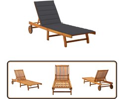 vidaXL Ligbed - Acaciahout - Inclusief Kussen - Antraciet Ligbed - Acacia Hout - Lounge Stoel - Tuinset - Buiten Meubilair
