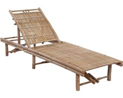 vidaXL Ligbed Bamboe - Inclusief Groenkleurig Kussen Bamboeliggend - Lounge Stoel - Tuinset - Buiten Meubilair - Tuinligbed
