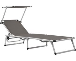 vidaXL - Ligbed - inklapbaar - met - dak - aluminium - en - textileen - grijs