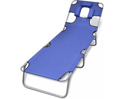 vidaXL - Ligbed - inklapbaar - met - hoofdkussen - gepoedercoat - staal - blauw