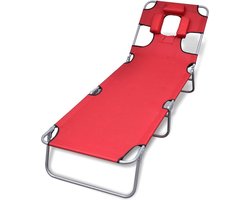 vidaXL - Ligbed - inklapbaar - met - hoofdkussen - gepoedercoat - staal - rood