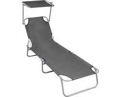 vidaXL - Ligbed - inklapbaar - met - luifel - aluminium - grijs