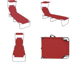 vidaXL Ligbed inklapbaar met luifel aluminium rood - Ligbed - Ligstoelen - Opklapbaar Ligbed - Opklapbare Ligstoelen
