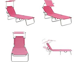 vidaXL Ligbed inklapbaar met luifel aluminium roze - Ligbed - Ligstoelen - Opklapbaar Ligbed - Opklapbare Ligstoelen