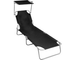 vidaXL - Ligbed - inklapbaar - met - luifel - aluminium - zwart