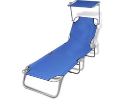 vidaXL - Ligbed - inklapbaar - met - luifel - staal - en - stof - blauw
