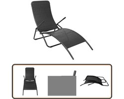 vidaXL Ligbed - Inklapbaar - Poly Rattan - Zwart Ligbed - Tuinset - Lounge Stoel - Buiten Meubilair - Relax Chair