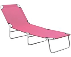 vidaXL - Ligbed - inklapbaar - staal - en - stof - roze