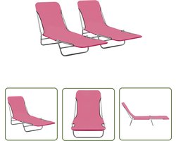 vidaXL Ligbed - Inklapbare Ligbedden - Ligbedden inklapbaar 2 st staal en stof roze - Lounge Stoel - Tuinset - Buitendecoratie