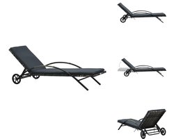 vidaXL Ligbed - Ligbedden - Ligstoel - Ligstoelen - Ligbed met kussen en wieltjes poly rattan antraciet