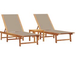 vidaXL Ligbed - Ligbedden - Tuinstoel - Relaxstoel - Ligbedden 2 st met tafel massief acaciahout en textileen taupe