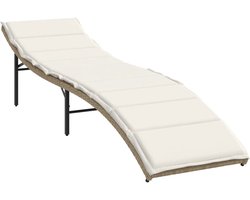 vidaXL Ligbed - Ligbedden - Tuinstoel - Tuinmeubel - Ligbed met kussen 55x199x50 cm poly rattan beige