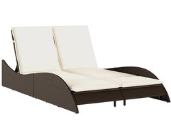 vidaXL Ligbed - Ligbedden - Tuinstoel - Tuinmeubel - Ligbed met kussens 114x205x73 cm poly rattan bruin