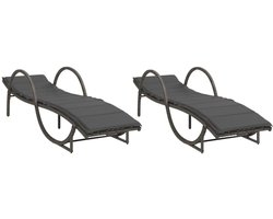 vidaXL Ligbed - Ligbedden - Tuinstoel - Tuinmeubel - Ligbedden 2 st met kussens poly rattan grijs