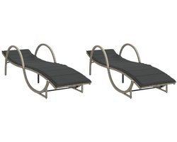 vidaXL Ligbed - Ligbedden - Tuinstoel - Tuinmeubel - Ligbedden 2 st met kussens poly rattan lichtgrijs